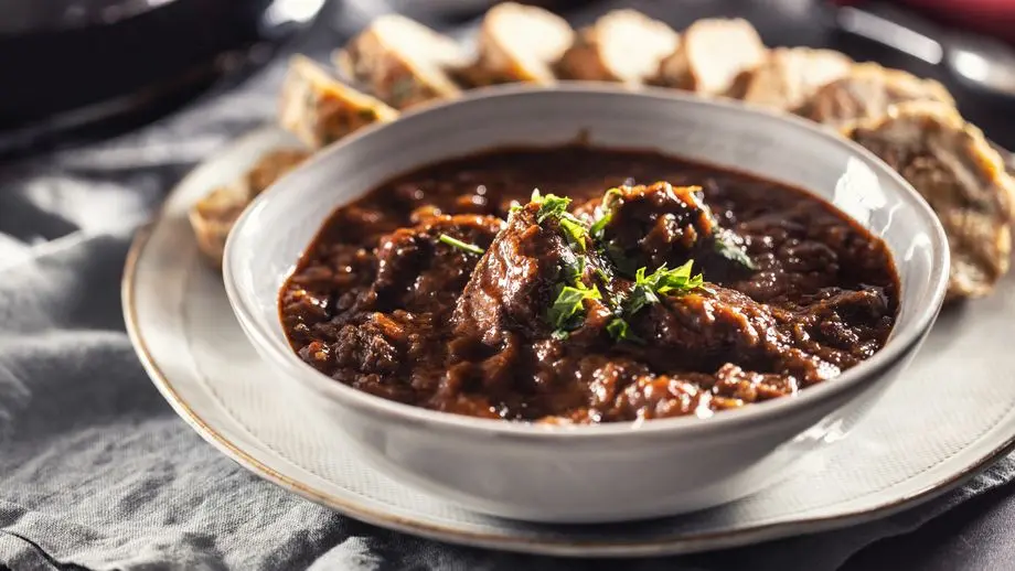 Traditional beef goulash with bread dumplings at Bubbles Distillery & Brewery Phnom Penh